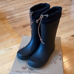 Bisgaard Thermo Wool Lined Natural Rubber Boots Drawstring Top Black EU size 36